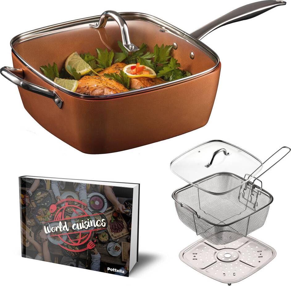 Copper pan set Square Nonstick Copper Pan Ceramic 9.5 Inch Cookware Set with lid