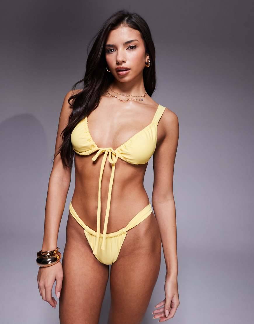 Candypants Ruched Triangle Bikini Top - Lemon Yellow