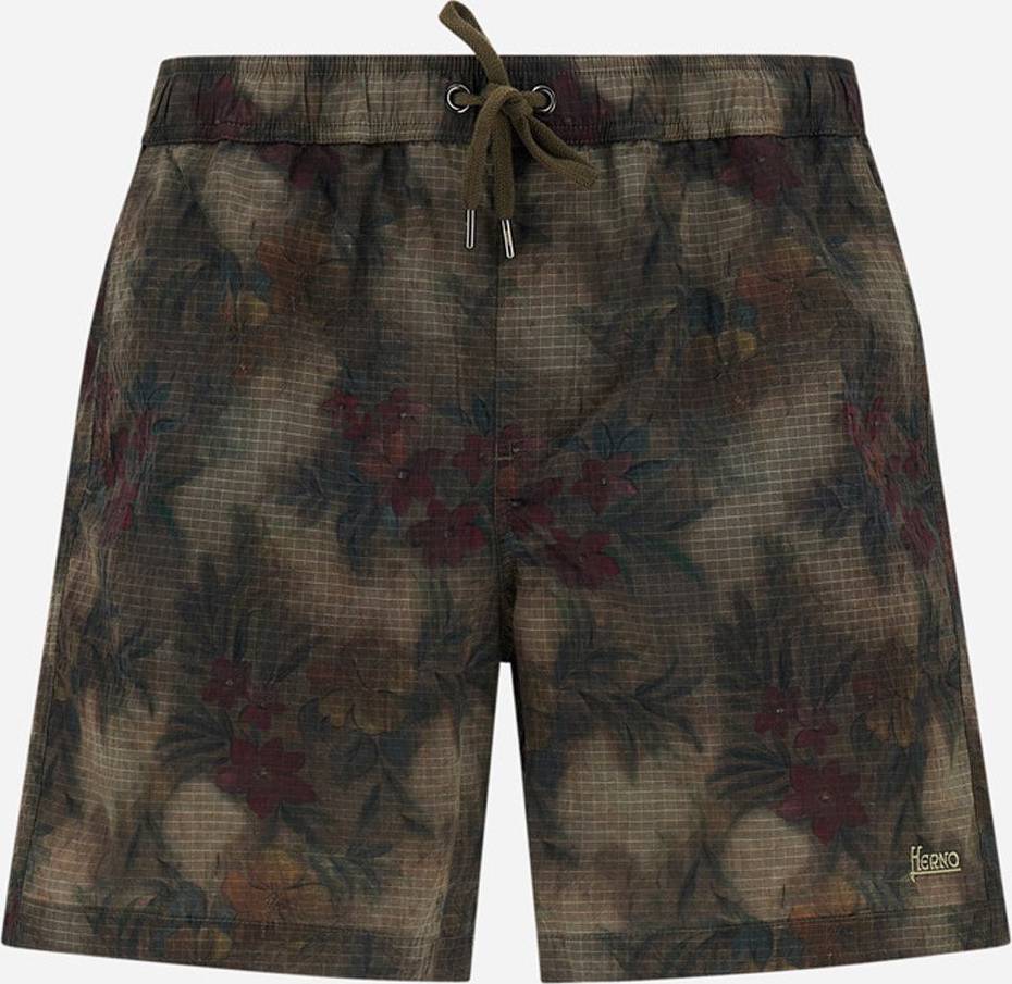 Boxer Da Mare In Tropical Pattern Ripstop - Fango