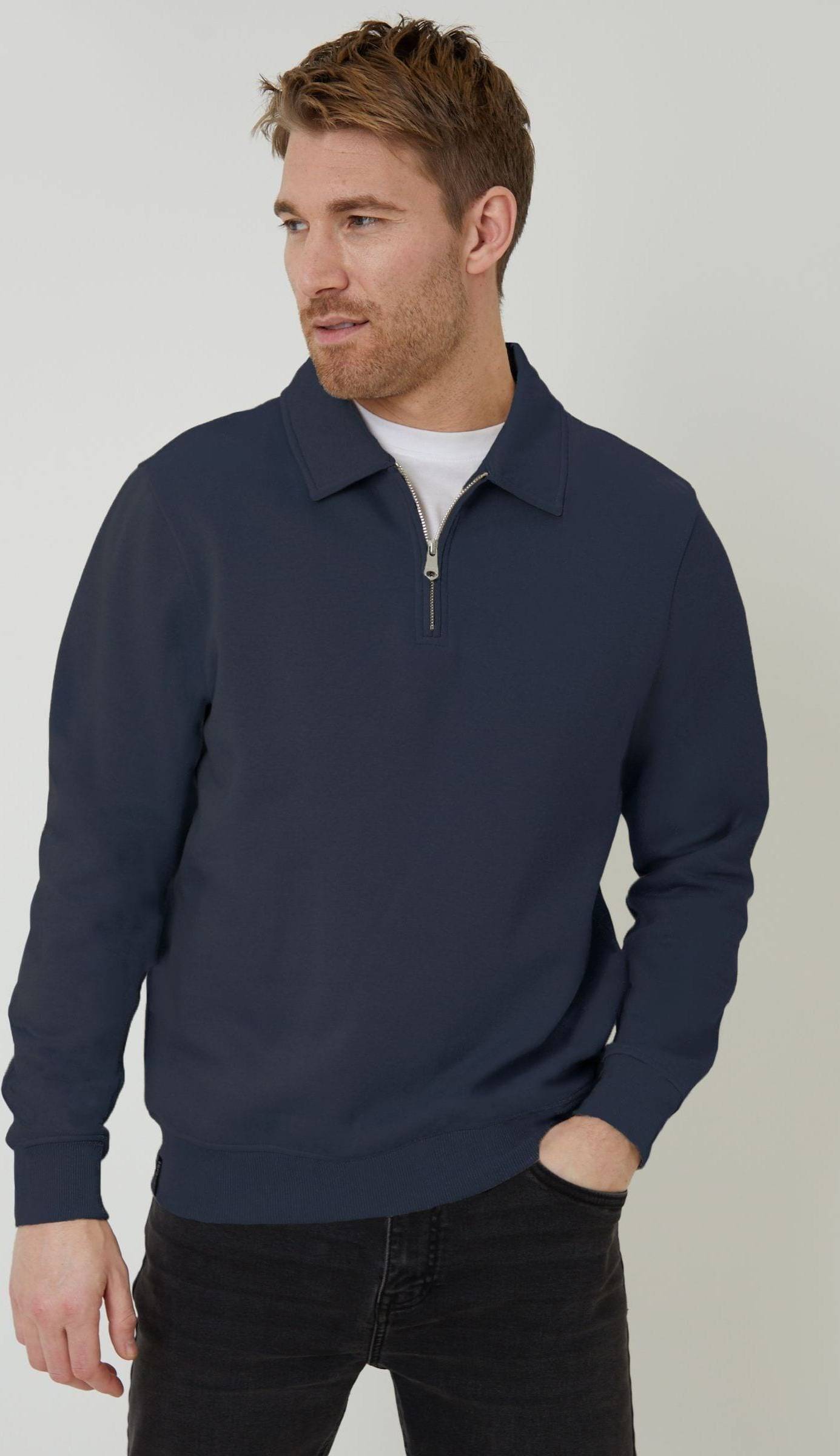 Threadbare Navy Blue Quarter Zip Collared Sweatshirt