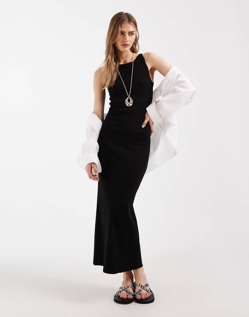 ASOS DESIGN Ribbed Tank Midi Dress - Black