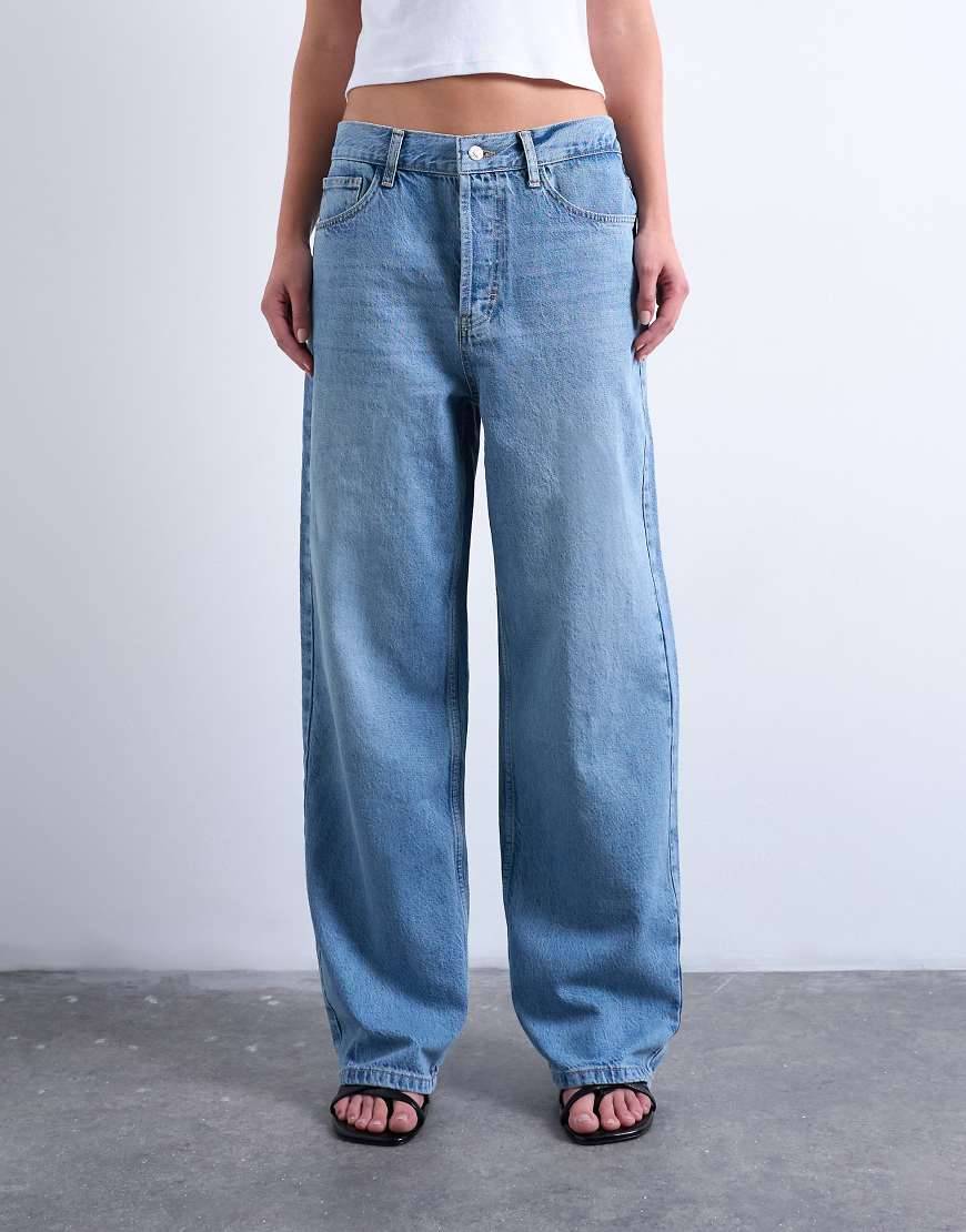 Topshop Column Mid Rise Jean Bleach - Blue