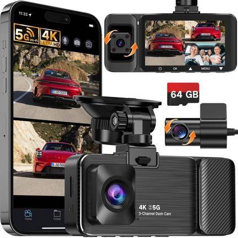 Dash camera front and rear 4K UHD 3 Channel Dash Cam Front Rear Inside