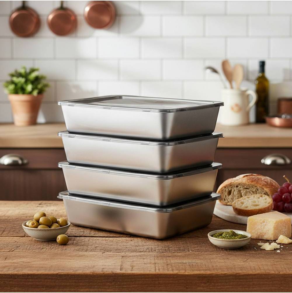 Living and Home Stainless Steel Rectangular Storage Containers 4 Pack Food Container 3pcs
