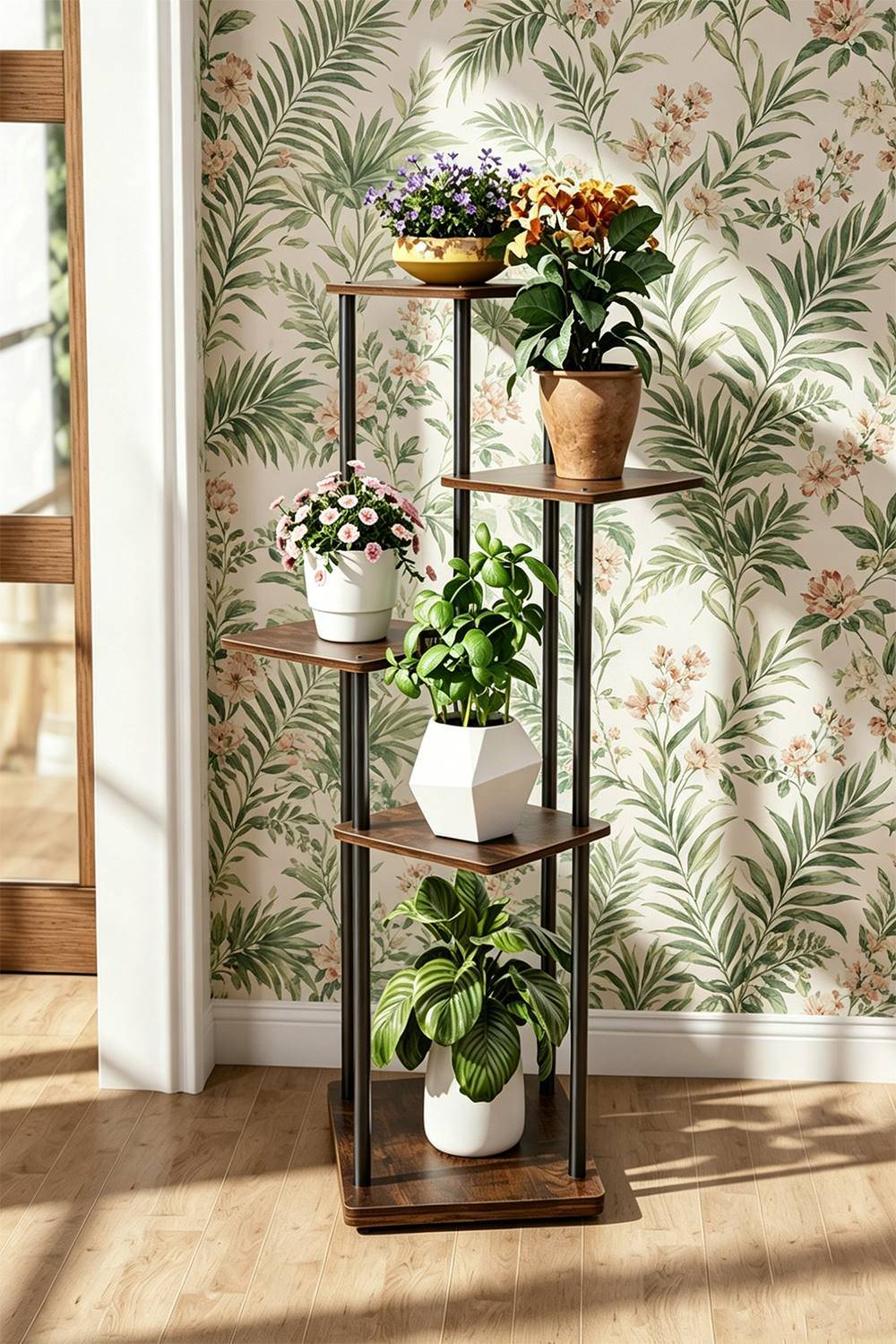 5-Tier Plant Stand Flower Pot Display Rack Brown