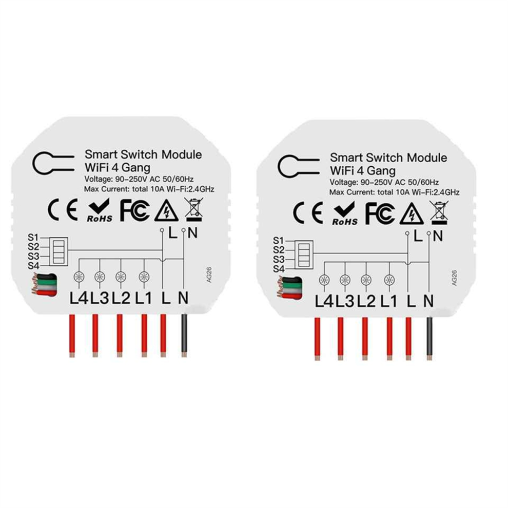 2Pcs 4 Way Smart WiFi Switch Module