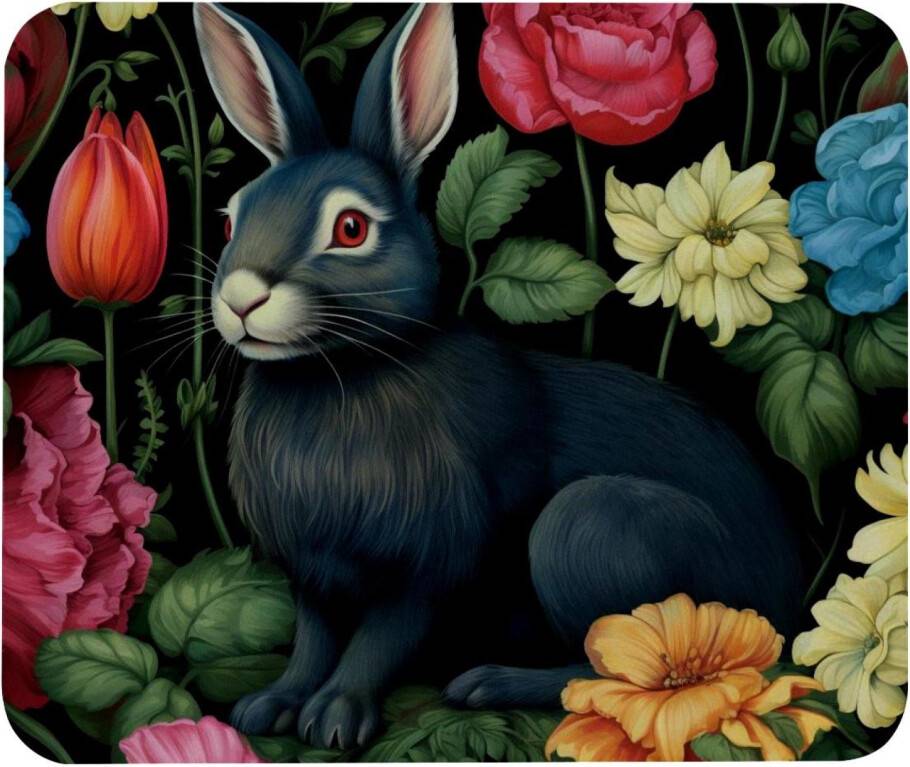 Square Mouse Pad Rabbit Flower Design