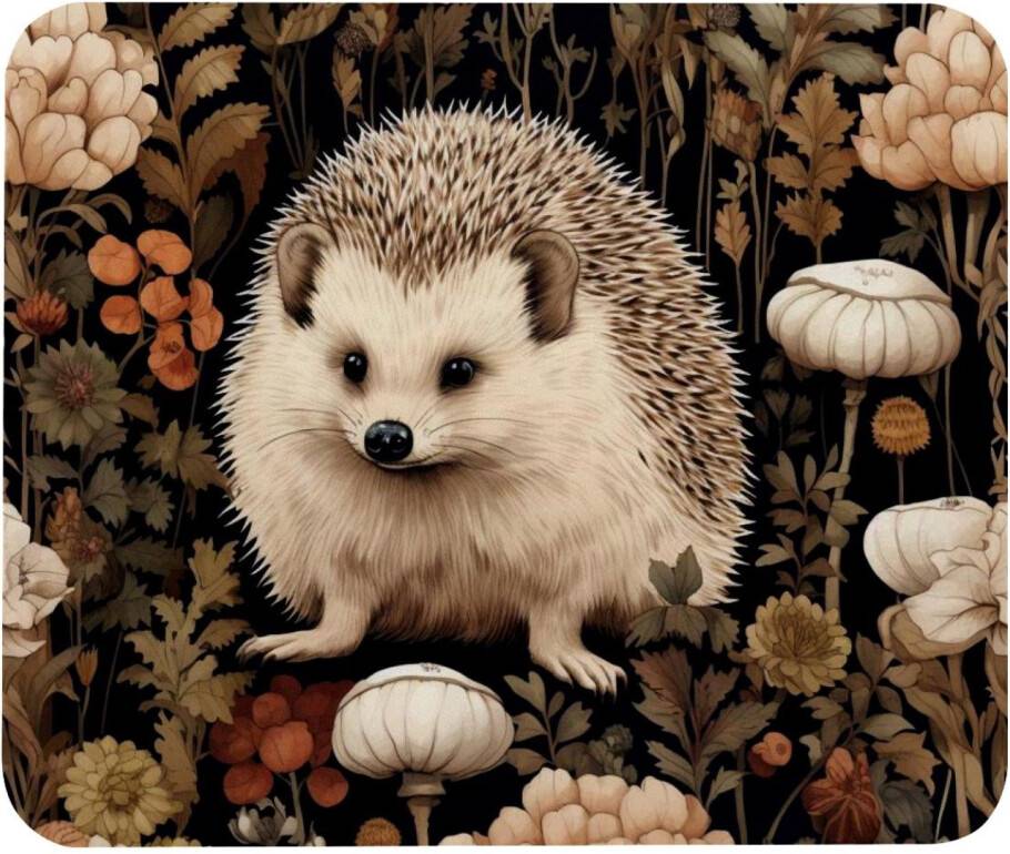 Square Mouse Pad Hedgehog Flower Pattern