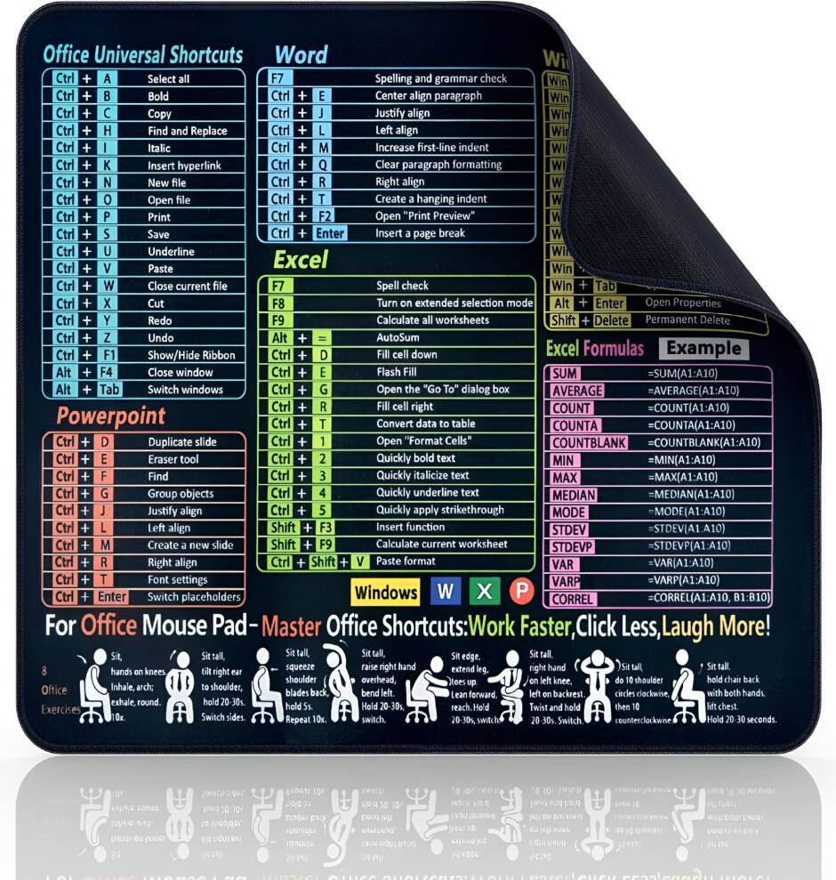 Musemåtte Med Excel Genvejsark Sort