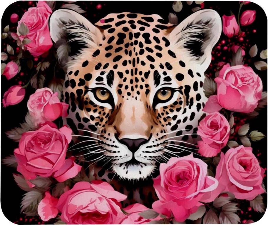Square Mouse Pad Rose Leopard Pattern