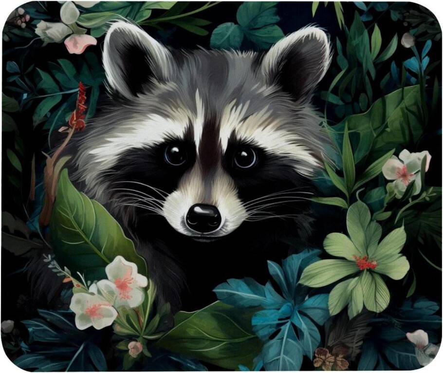 Square Mouse Pad Raccoon Tree Flower
