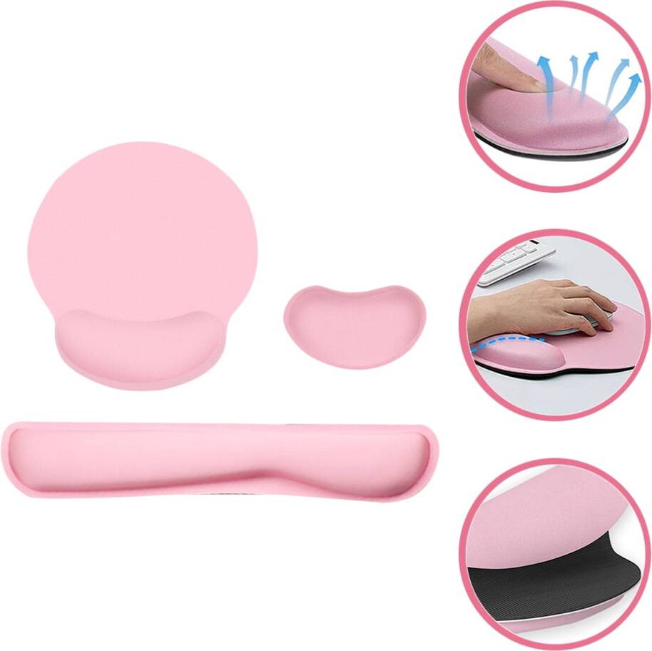 Pink Mouse Pad With Wrist Rest Set
