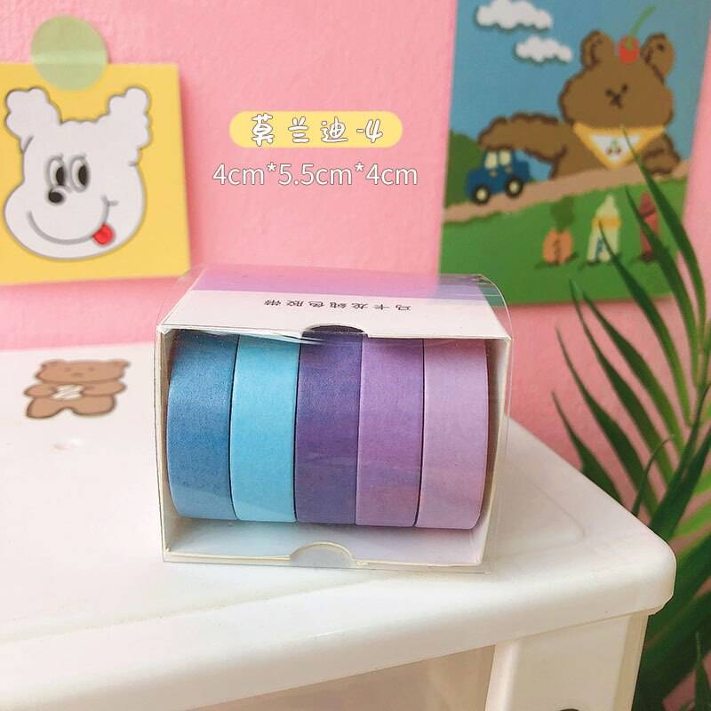 Enfärgad Washi Tejp Set 5 Rullar
