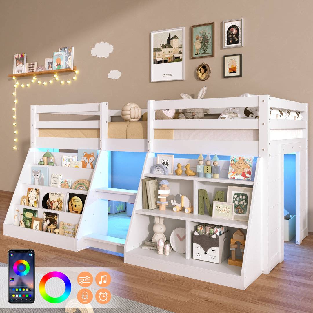 Brayden Studio Low Loft Bed RGB LED Storage