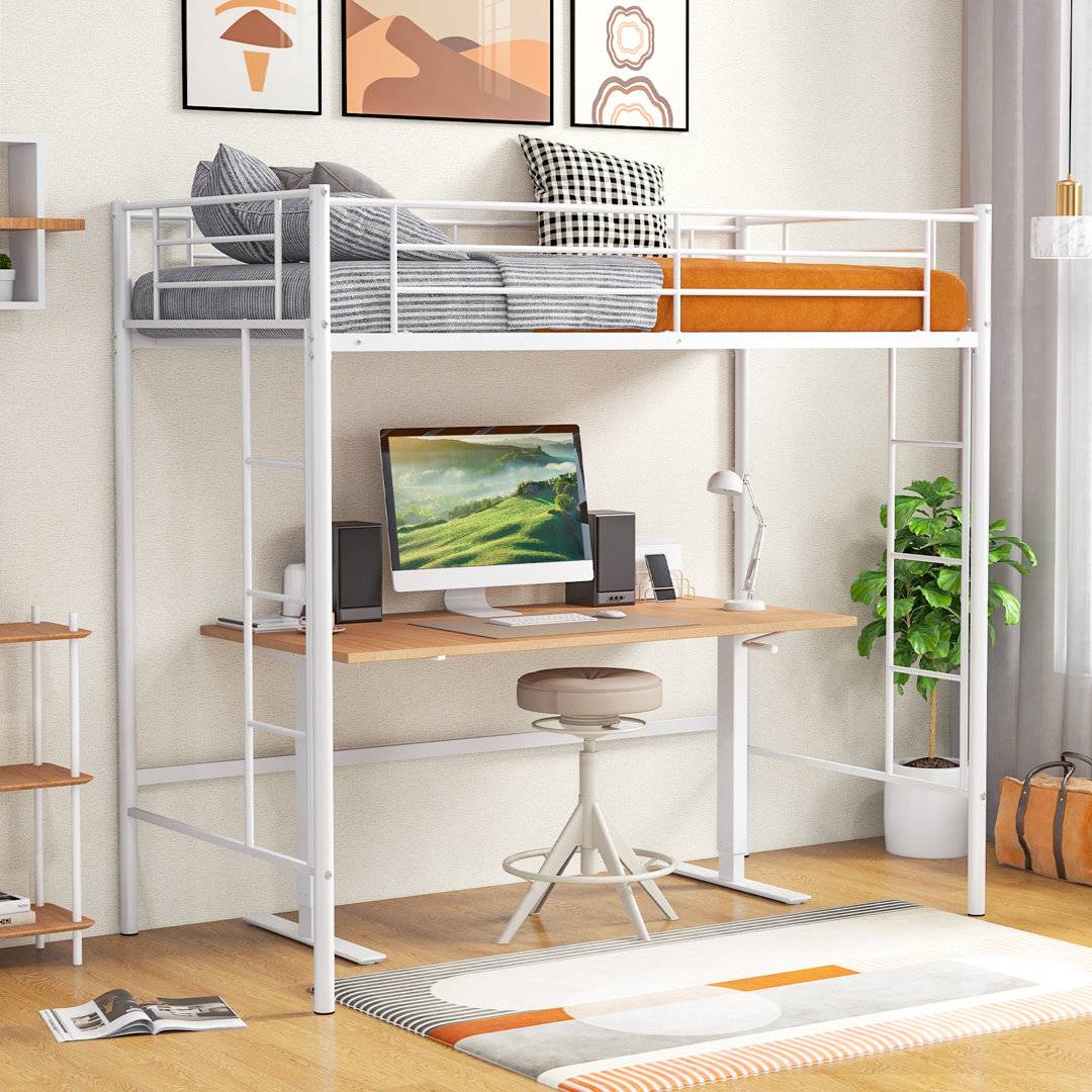 Brayden Studio Metal Loft Bed Frame White