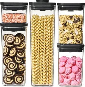 OXO POP 5-Piece Storage Container Set - Transparent/Black Kitchen Container 5pcs