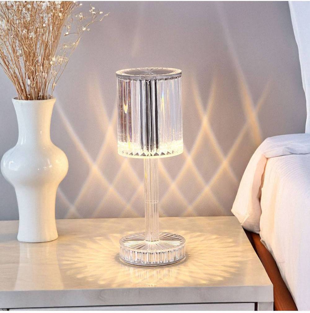 Living and Home Ribbed Crystal LED Rechargeable Clear Table Lamp