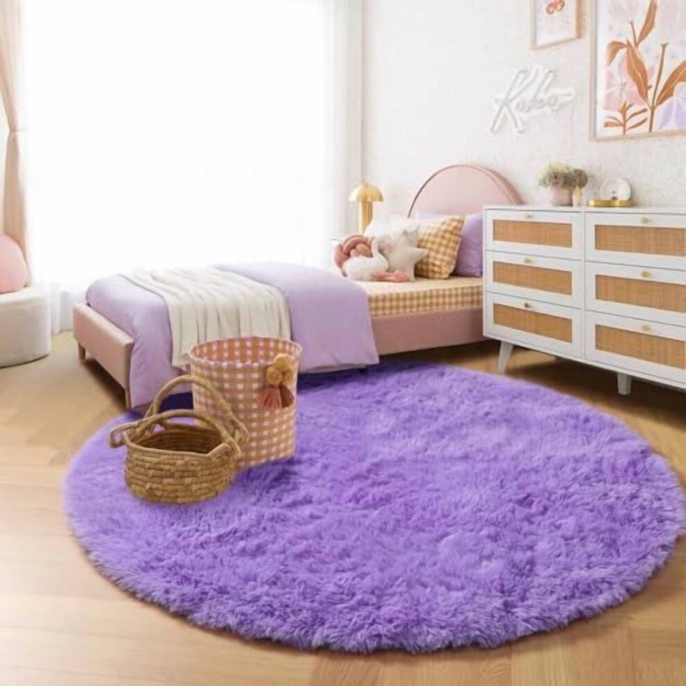 Purple Shag Rug Round 5 ft