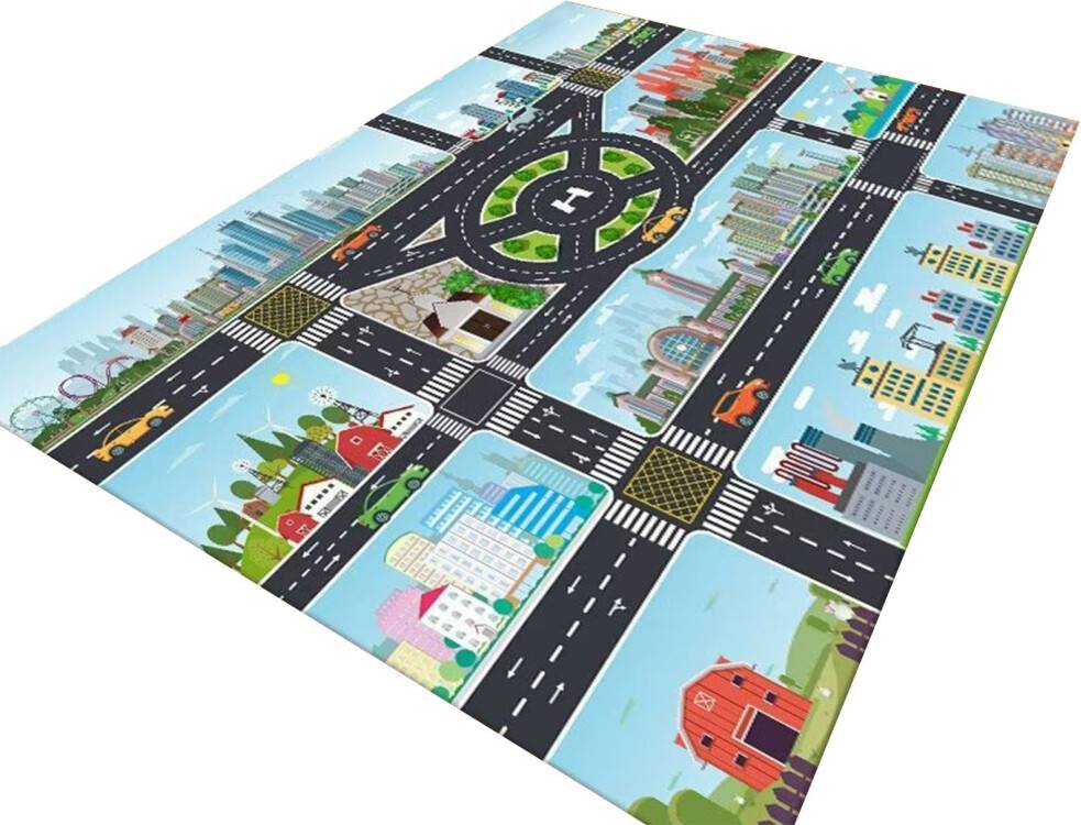 Kids Playmat Rug With Car Tracks