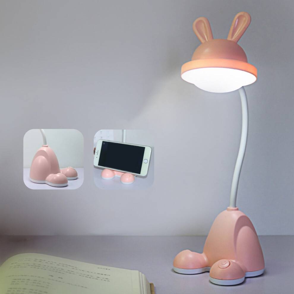 Pink Rabbit LED Kids Desk with Pen Holder Table Lamp