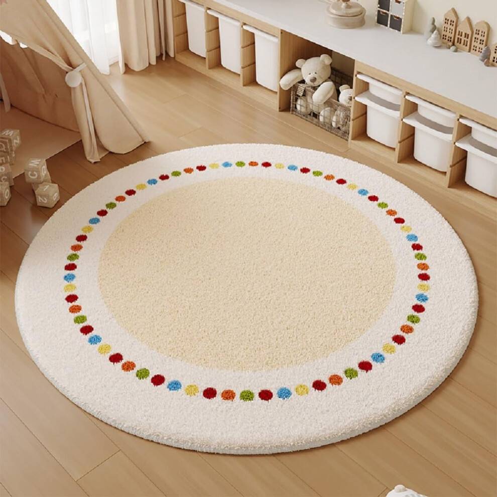 Round White Dot Circle Rug