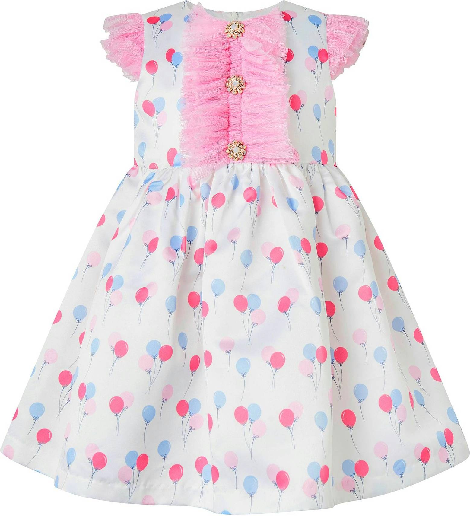 Balloon Ruffle Front Dress - Pink