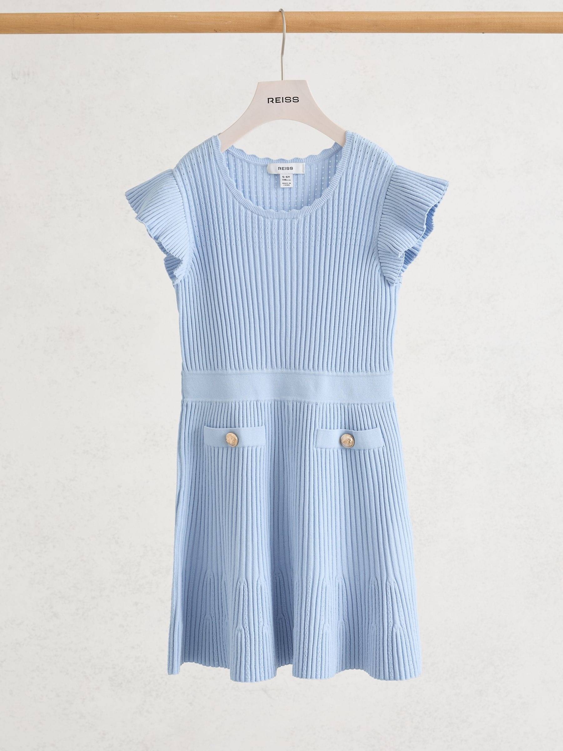 Reiss Pointelle Knit Ribbed Dress - Blue