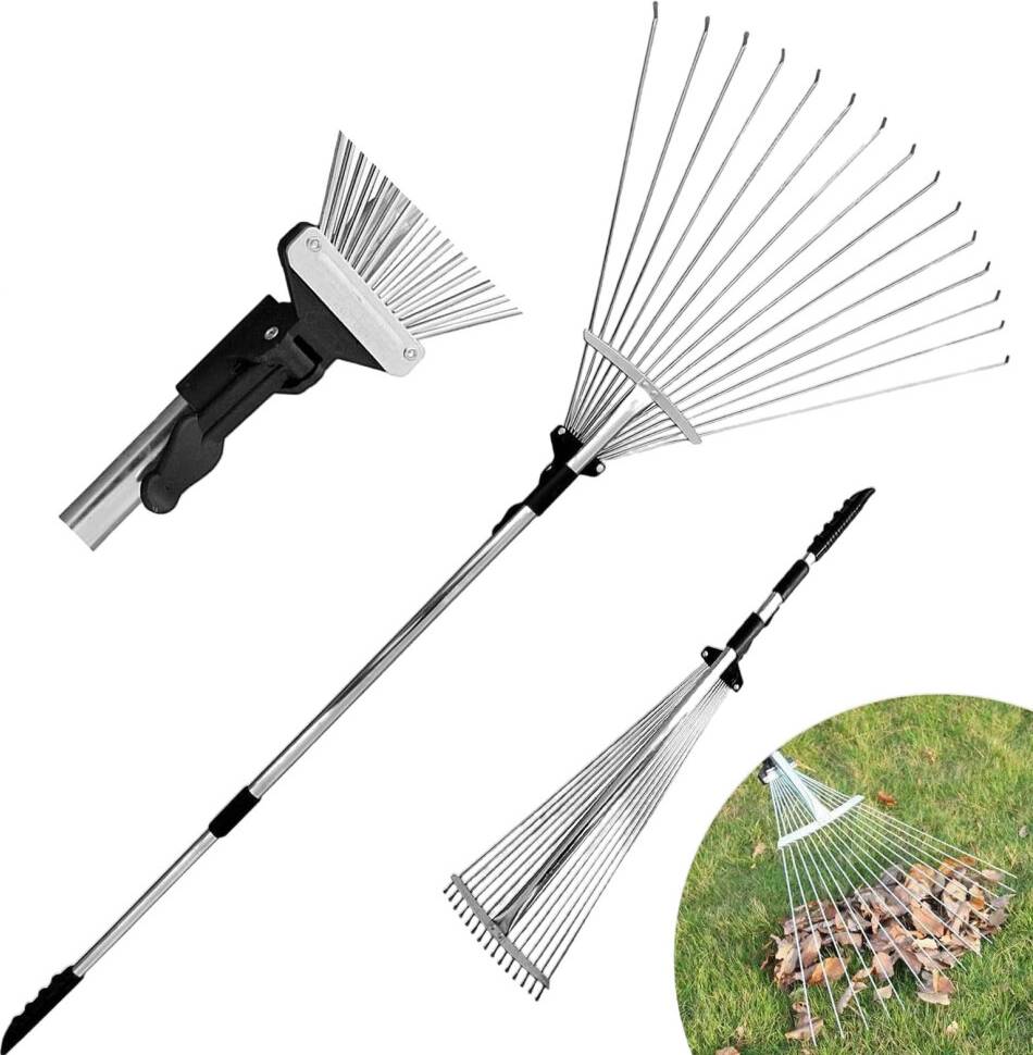 Telescopic Adjustable Leaf Rake Metal Lawn Rakes