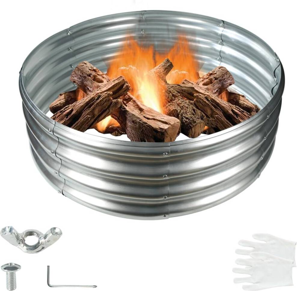 Foldable Fire Pit Ring 32 Inch Silver
