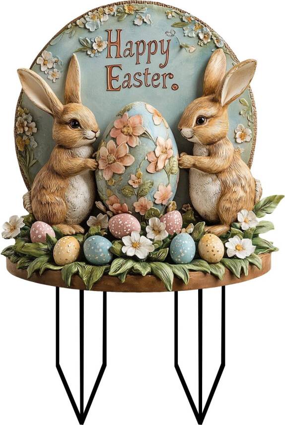Acrylic Rabbit Egg Yard Stake 12 Inch