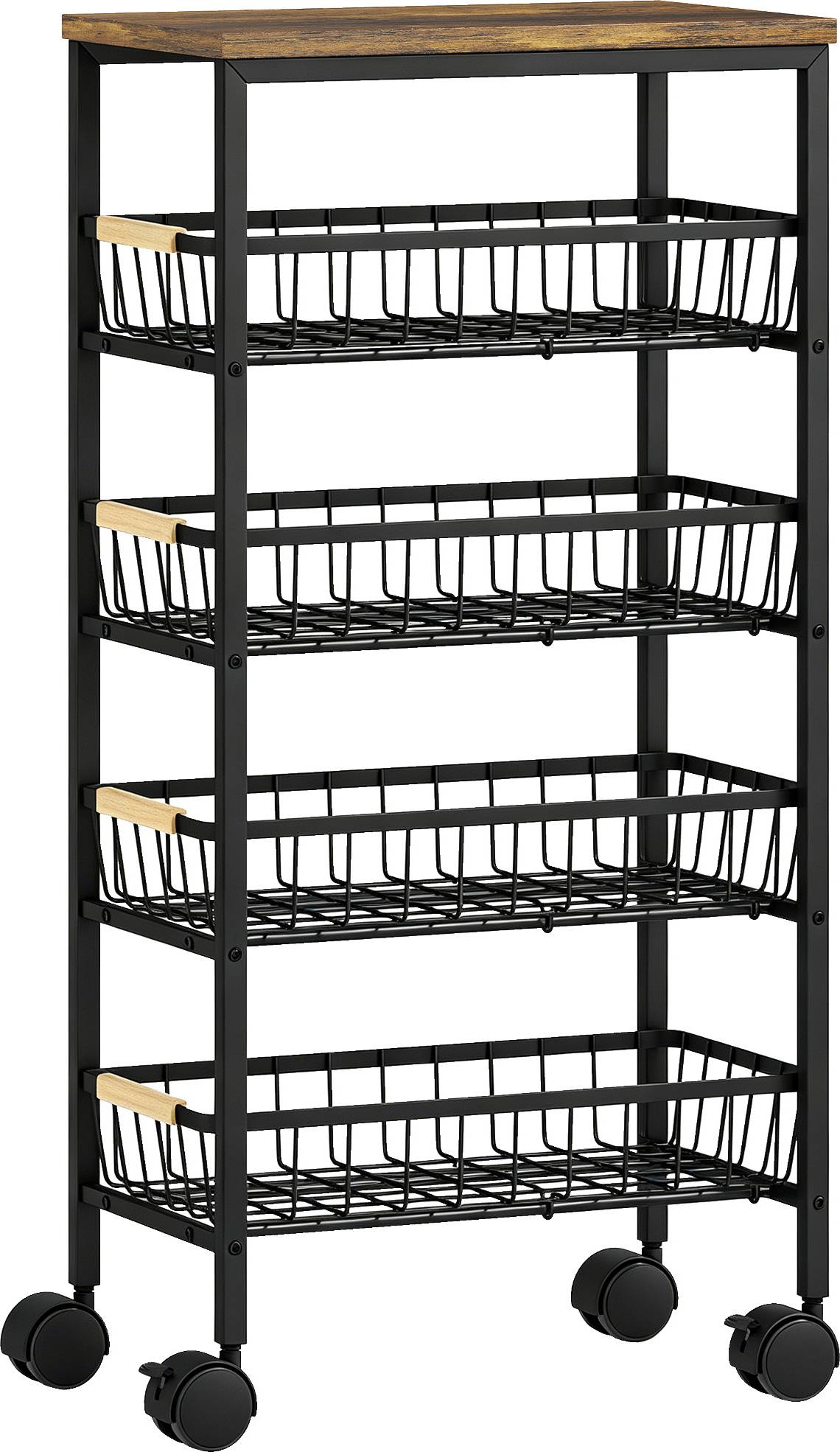 Homcom Metal Kitchen 4-Tier Rustic Brown Trolley Table