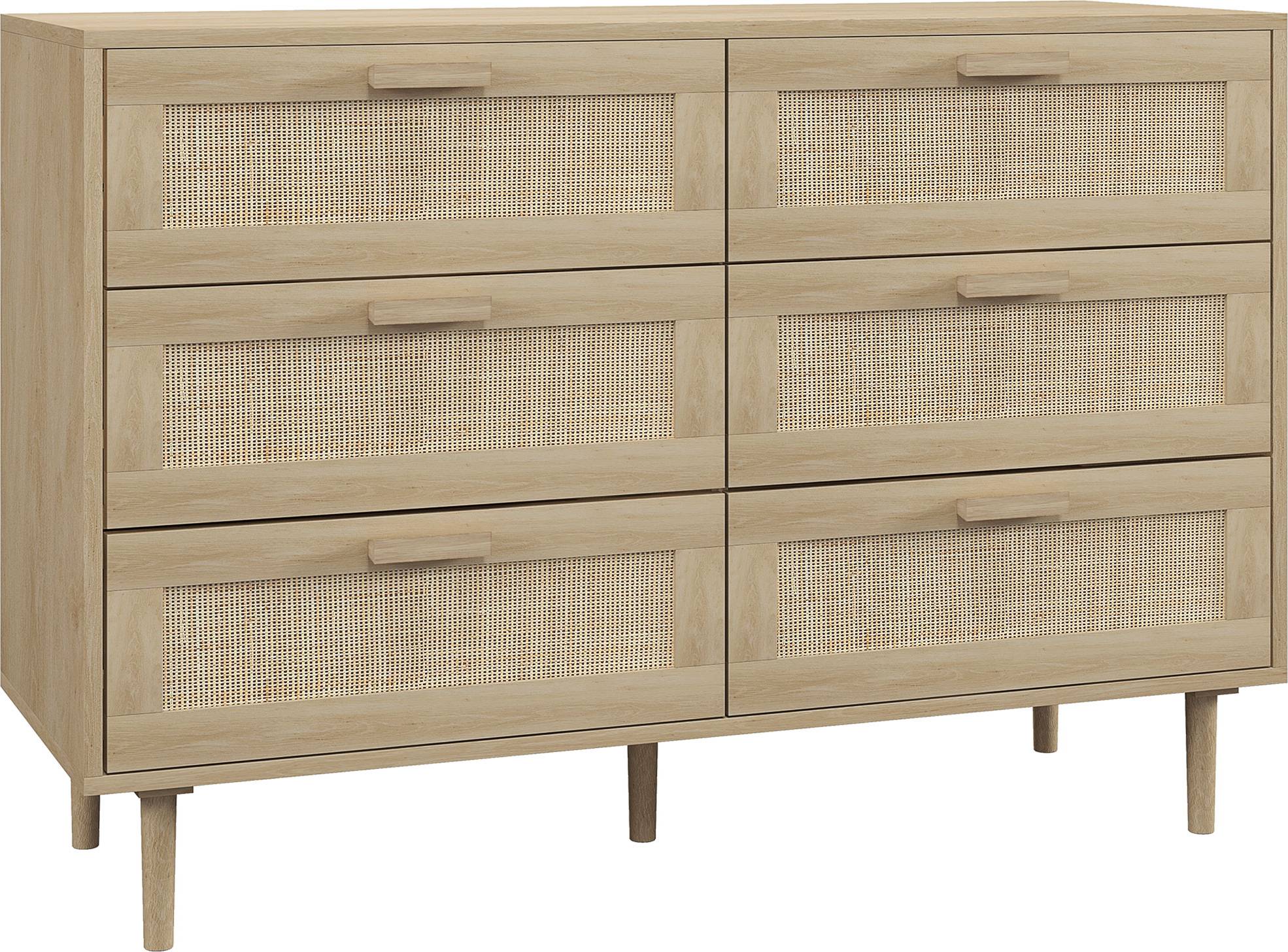 Homcom Drawers 6-Drawer Unit with Rattan Element Chest of Drawer