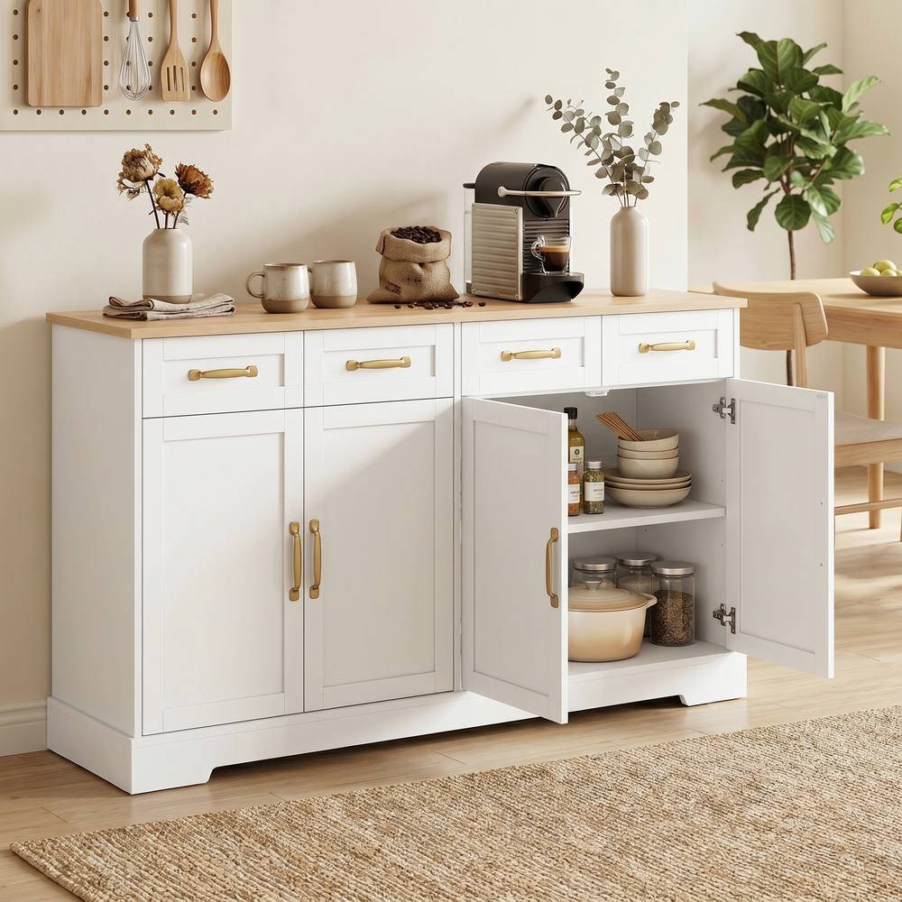 Homcom With 4 Drawers White Sideboard