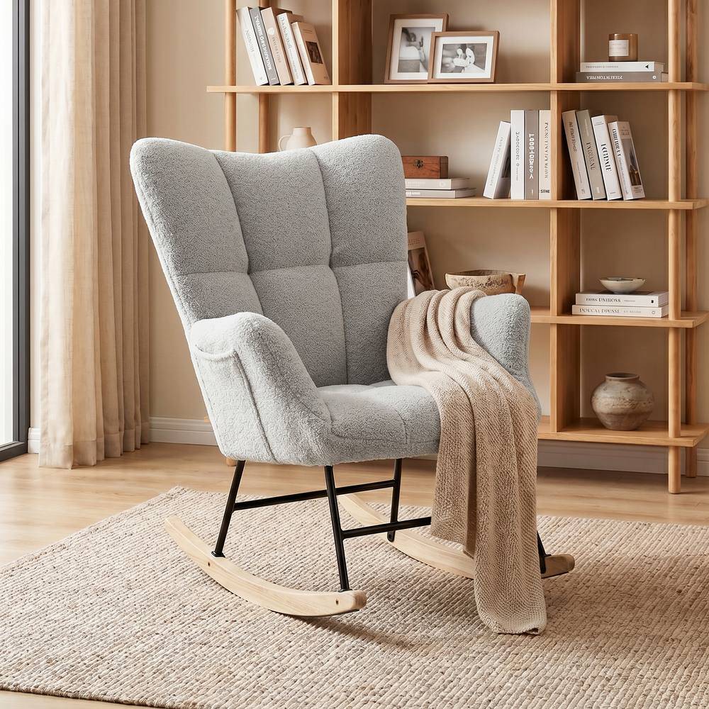 Homcom Tufted with Side Pockets in Light Grey Rocking Chair