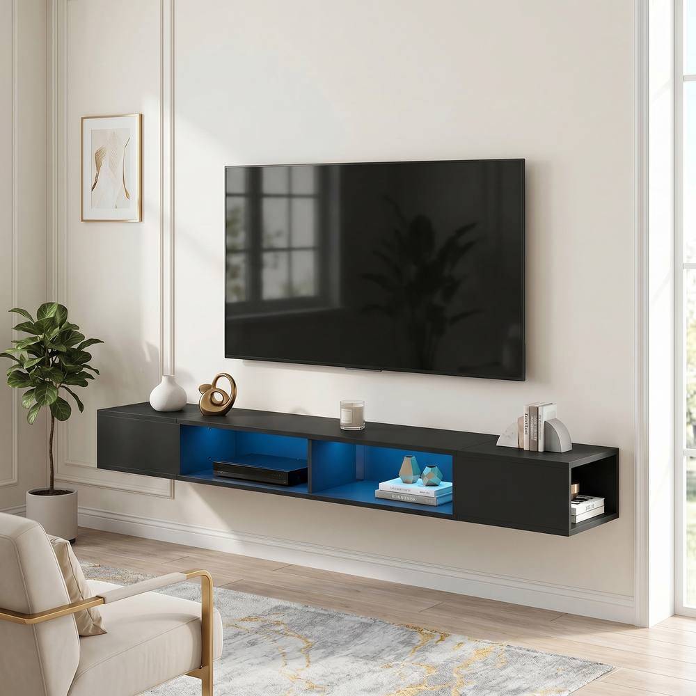 Homcom Stand With RGB LED Lights For 75-Inch TV Black TV Bench