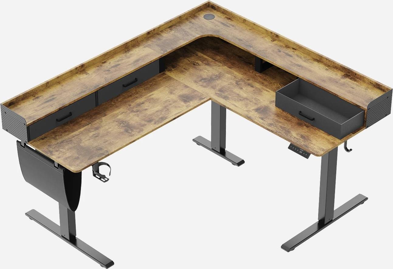 L-Shape With Drawer Standing Rustic Brown 75"