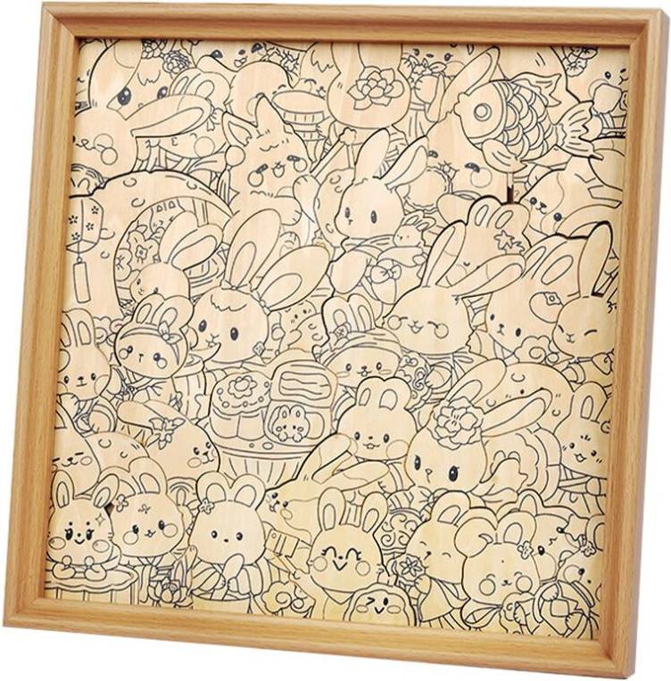 Wooden Rabbit Jigsaw Puzzle with Frame