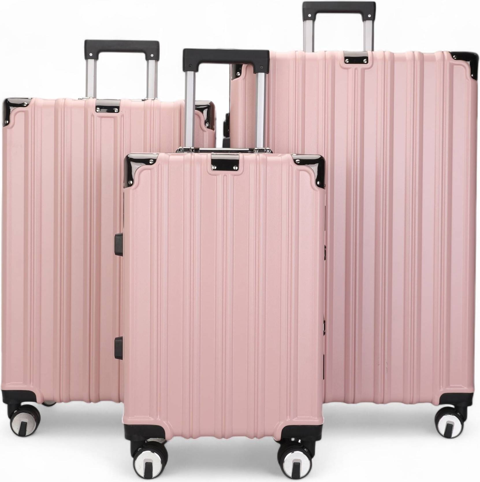 Infinity Leather Hardshell Suitcase Set Pink