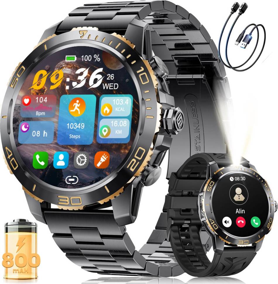 Smart Watch with LED Flashlight