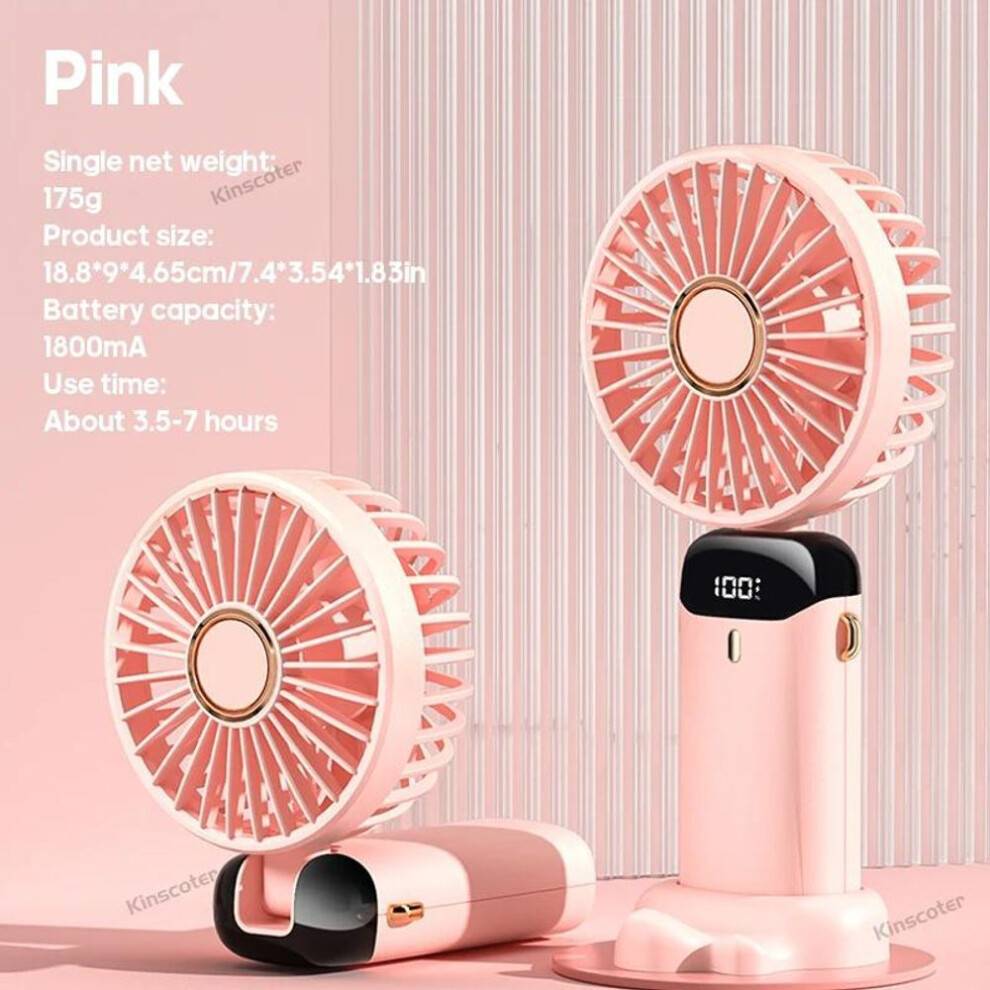 Pink Portable Fan with Smart LED Digital Display