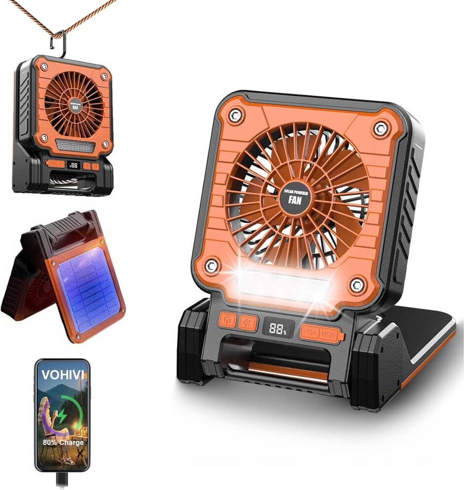 Solar Powered Rechargeable Fan with Light
