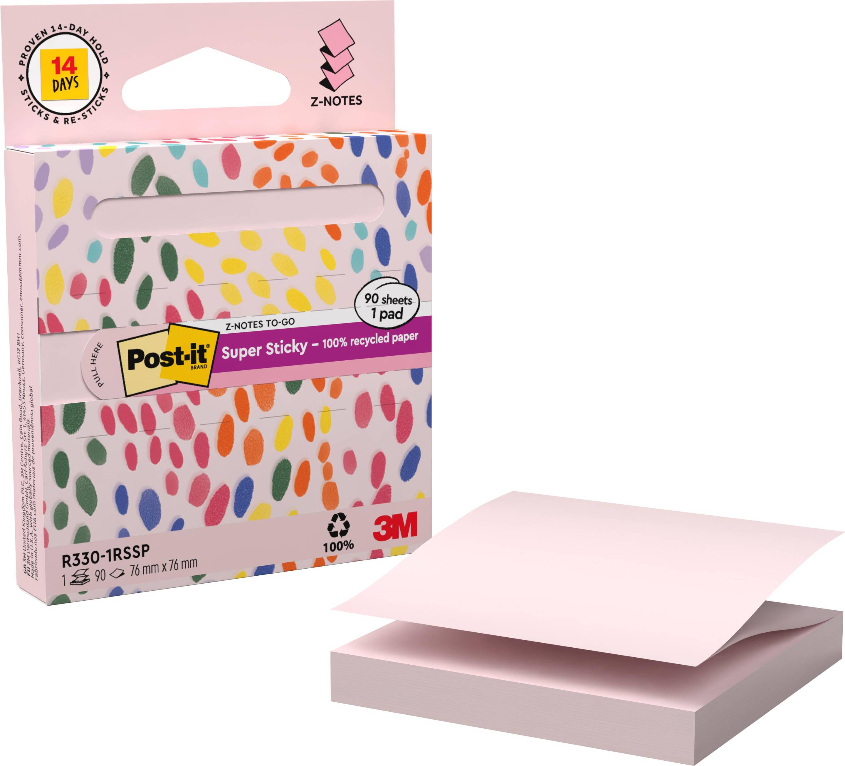Super Sticky Z-Notes-To-Go 76x76mm Rosa