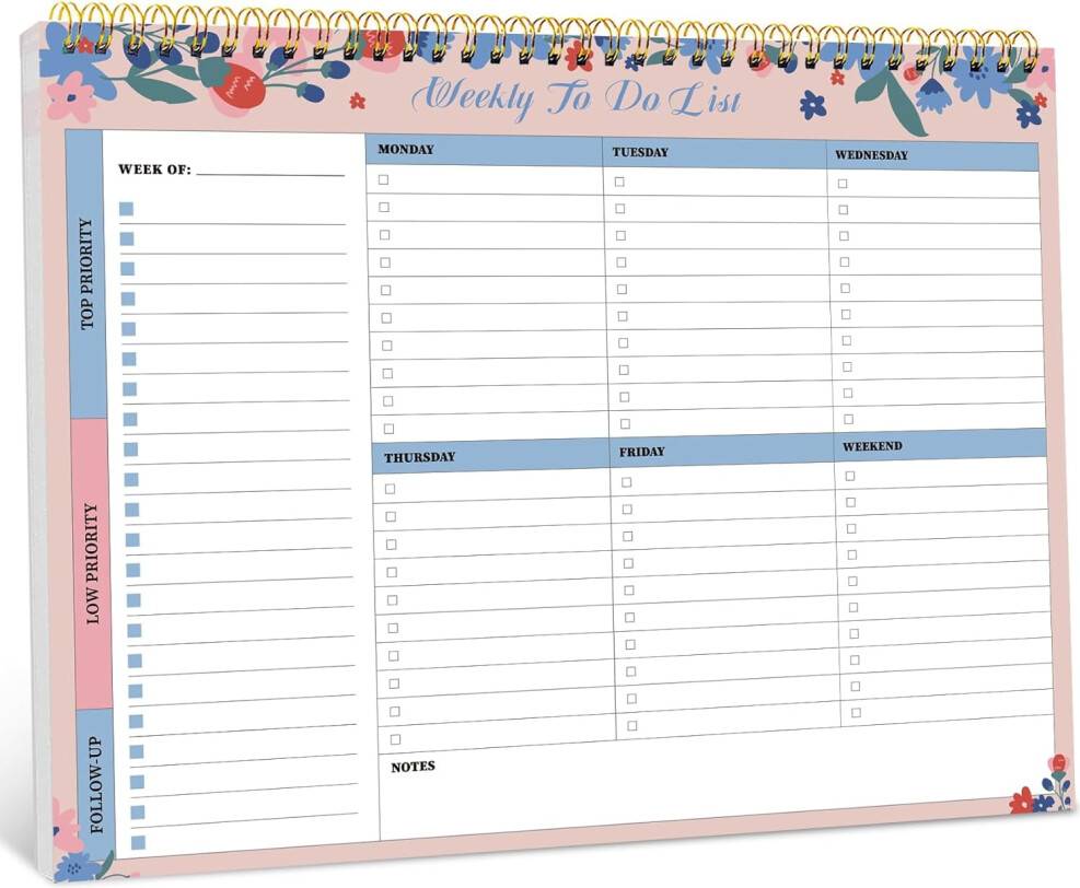 Weekly To Do List Notepad 8.5 11 Inch