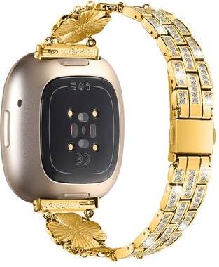 Fitbit Sense 2 Versa 4 Rhinestone Decor Metal Strap Gold