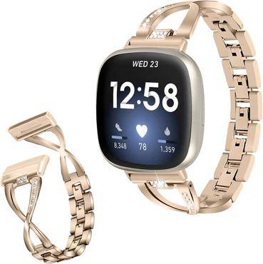 Fitbit Sense Versa 3 X-Shape Rhinestone Watch Band Gold