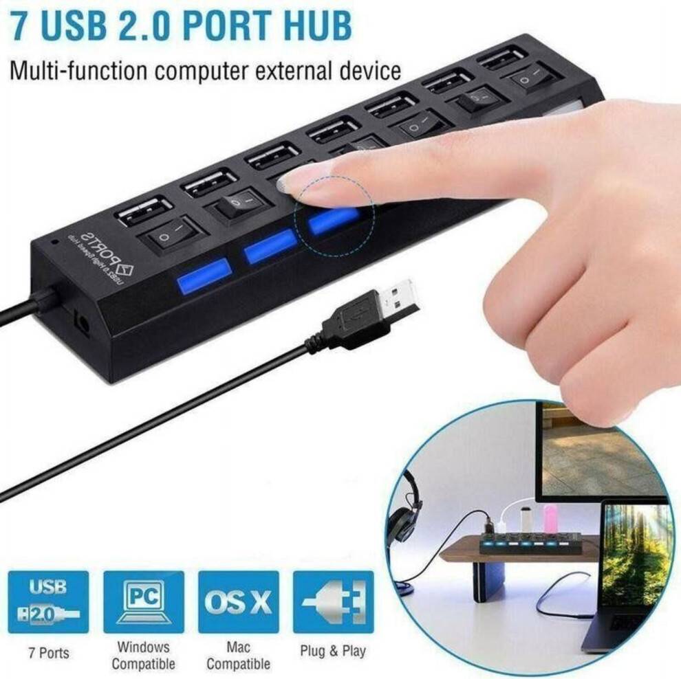 USB Hub 2.0 3.0 7-Port Multi-Device Adapter