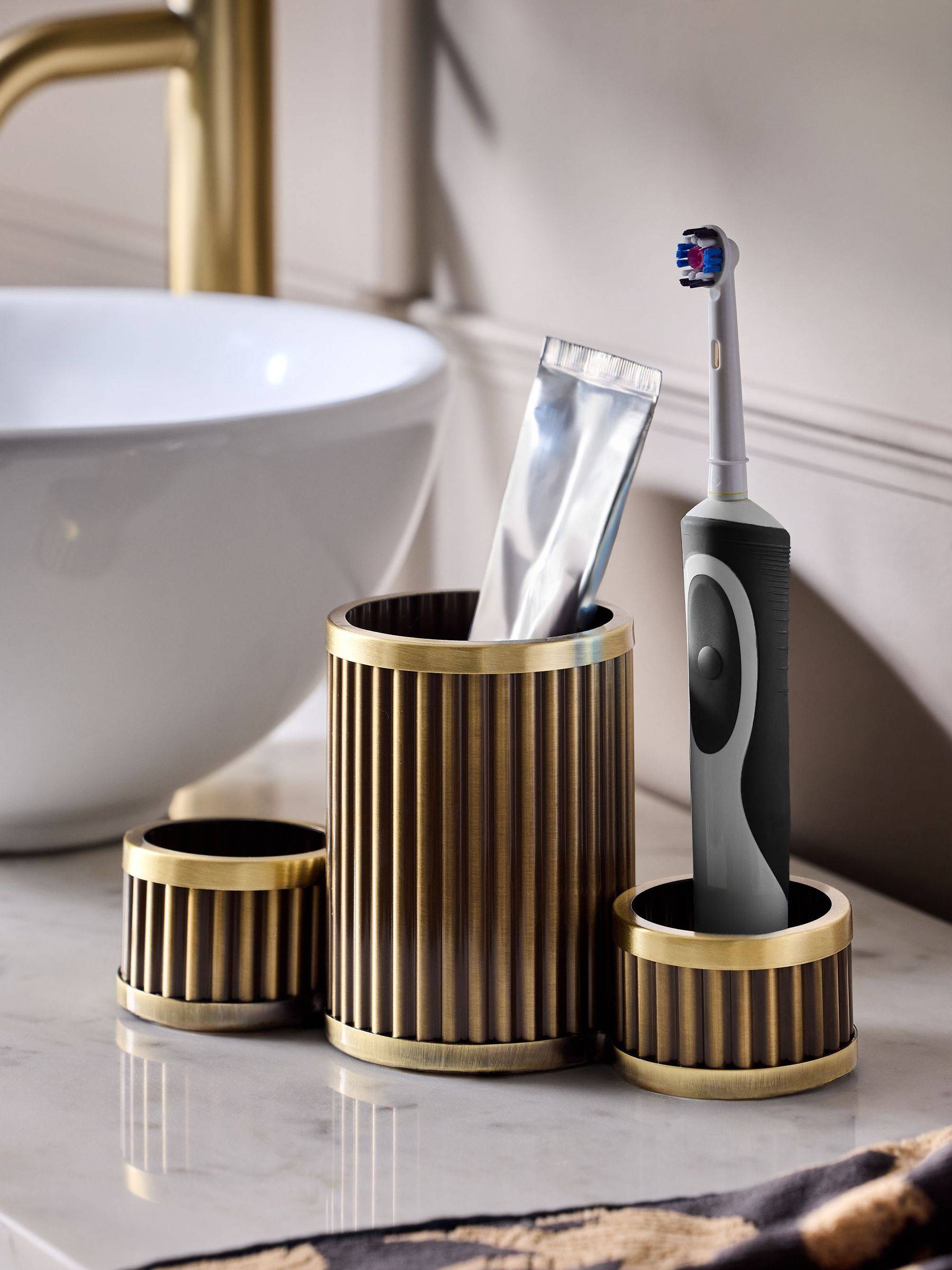 NEXT Gold Ribbed Electric Toothbrush Holder