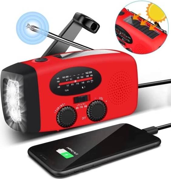 Crank Radio Solar Panel Flashlight 2000mAh Power