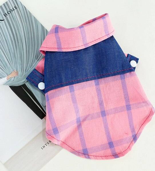 Denim Rutig Skjorta för Hundar - Rosa