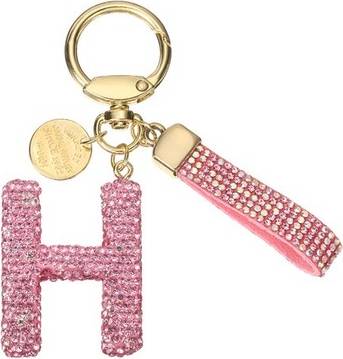 Uxcell Initial Letter Sparkly Rhinestone Keychain - Charm Pink